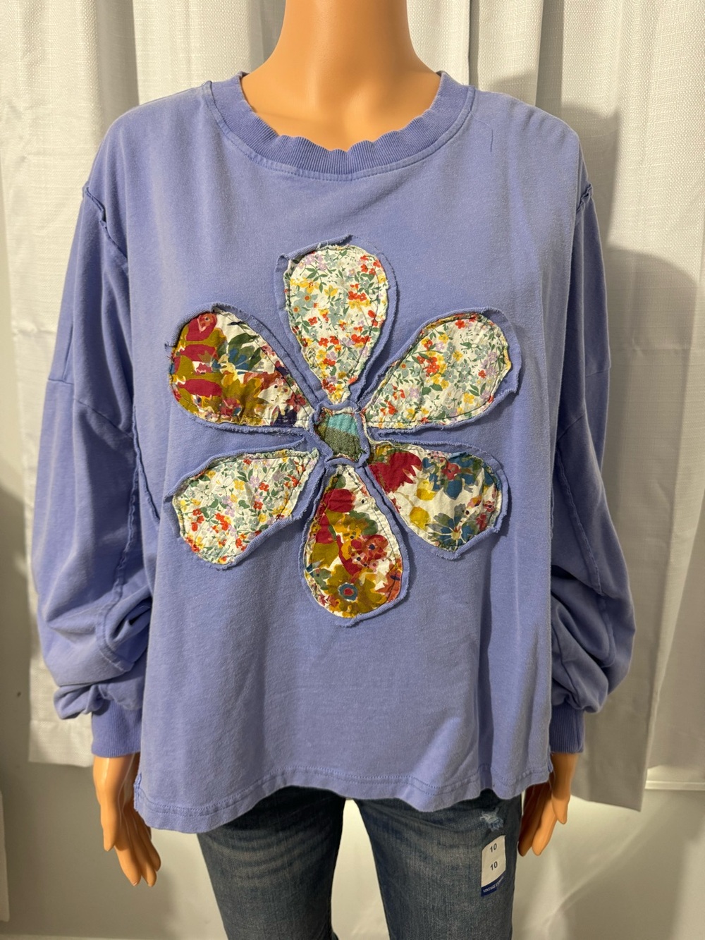 Cute Sage & Fig size M washed purple patchwork long sleeve pullover shirt